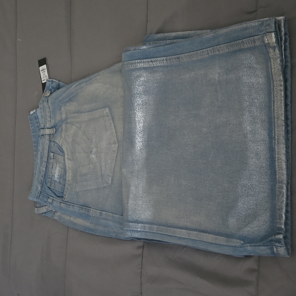 Silver painted denim wide leg jeans